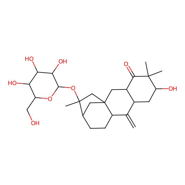 2D Structure of 6-Hydroxy-5,5,14-trimethyl-9-methylidene-14-[3,4,5-trihydroxy-6-(hydroxymethyl)oxan-2-yl]oxytetracyclo[11.2.1.01,10.03,8]hexadecan-4-one