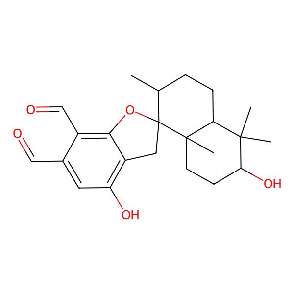 2D Structure of 3,4'-dihydroxy-4,4,7,8a-tetramethylspiro[2,3,4a,5,6,7-hexahydro-1H-naphthalene-8,2'-3H-1-benzofuran]-6',7'-dicarbaldehyde