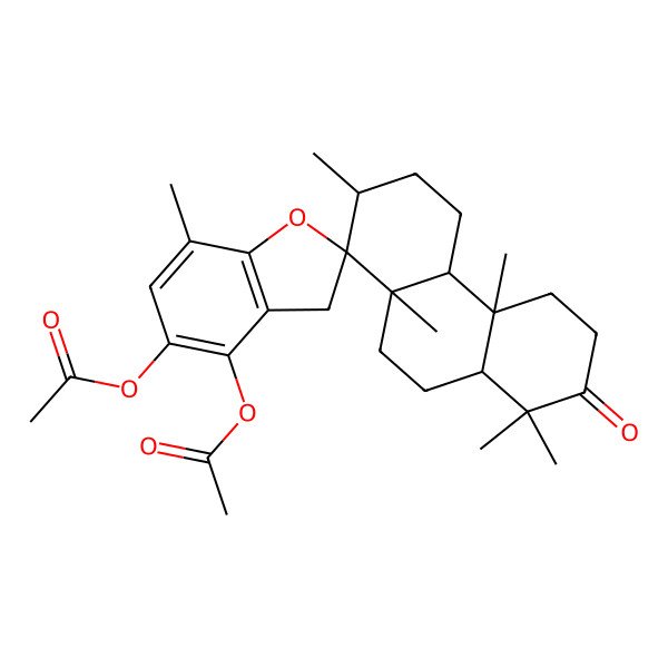 2D Structure of (4'-acetyloxy-2,4b,7',8,8,10a-hexamethyl-7-oxospiro[3,4,4a,5,6,8a,9,10-octahydro-2H-phenanthrene-1,2'-3H-1-benzofuran]-5'-yl) acetate