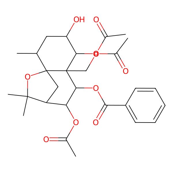 2D Structure of [5,8-Diacetyloxy-6-(acetyloxymethyl)-4-hydroxy-2,10,10-trimethyl-11-oxatricyclo[7.2.1.01,6]dodecan-7-yl] benzoate