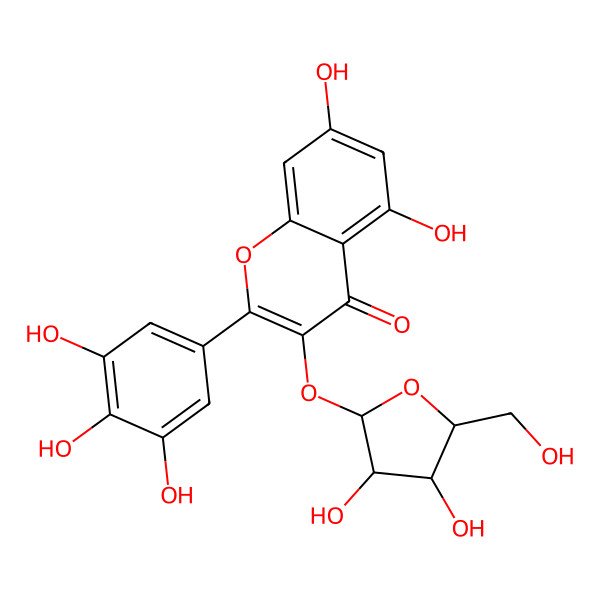 2D Structure of 3-[(2R,3R,4S,5R)-3,4-dihydroxy-5-(hydroxymethyl)oxolan-2-yl]oxy-5,7-dihydroxy-2-(3,4,5-trihydroxyphenyl)chromen-4-one