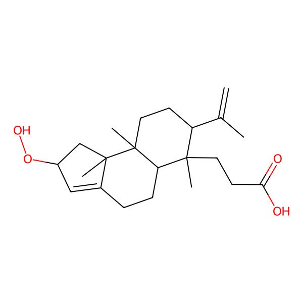 2D Structure of 3-[(2S,5aR,6S,7S,9aR,9bR)-2-hydroperoxy-6,9a,9b-trimethyl-7-prop-1-en-2-yl-1,2,4,5,5a,7,8,9-octahydrocyclopenta[a]naphthalen-6-yl]propanoic acid