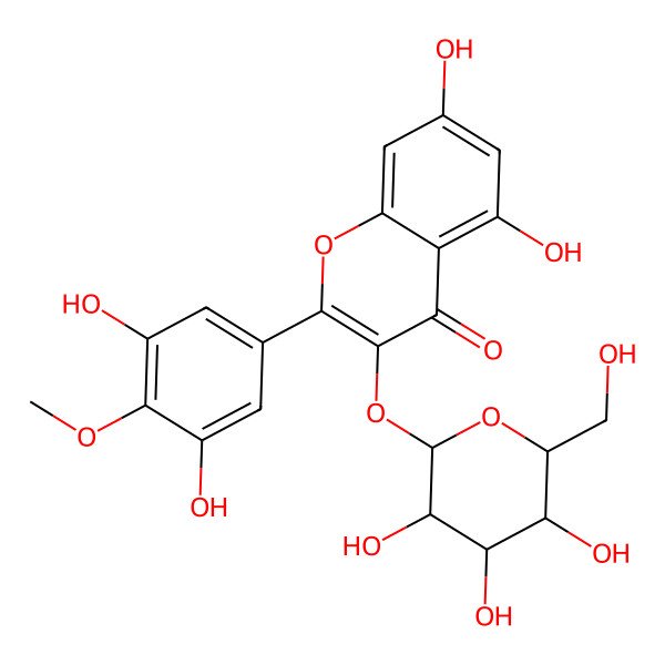 2D Structure of 2-(3,5-dihydroxy-4-methoxyphenyl)-5,7-dihydroxy-3-[(2S,3R,4S,5R,6S)-3,4,5-trihydroxy-6-(hydroxymethyl)oxan-2-yl]oxychromen-4-one