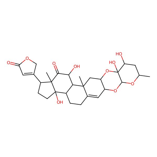 2D Structure of (3R,5S,7R,9R,10S,12R,14R,15S,16S,18R,19R,22S,23R)-9,10,16,22-tetrahydroxy-7,14,18-trimethyl-19-(5-oxo-2H-furan-3-yl)-4,6,11-trioxahexacyclo[12.11.0.03,12.05,10.015,23.018,22]pentacos-1-en-17-one
