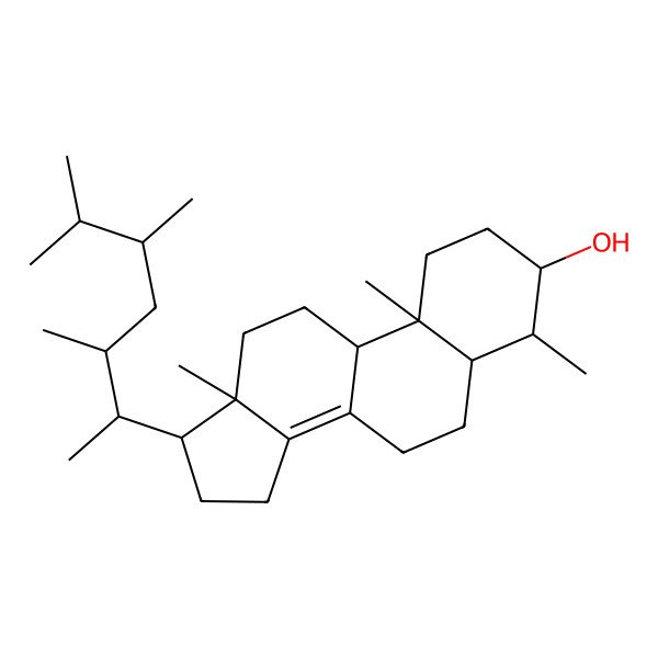 2D Structure of 4,10,13-trimethyl-17-(3,5,6-trimethylheptan-2-yl)-2,3,4,5,6,7,9,11,12,15,16,17-dodecahydro-1H-cyclopenta[a]phenanthren-3-ol