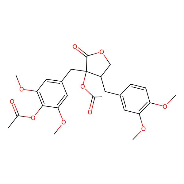 2D Structure of [4-[[3-Acetyloxy-4-[(3,4-dimethoxyphenyl)methyl]-2-oxooxolan-3-yl]methyl]-2,6-dimethoxyphenyl] acetate
