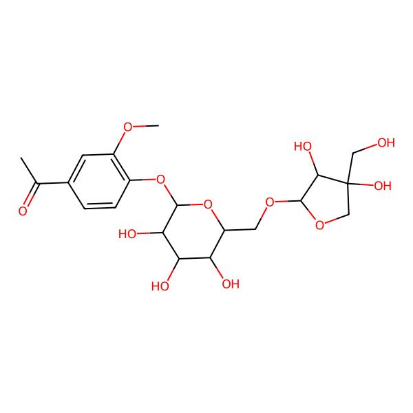 2D Structure of 1-[4-[(2S,3R,4S,5S,6R)-6-[[(2R,3R,4R)-3,4-dihydroxy-4-(hydroxymethyl)oxolan-2-yl]oxymethyl]-3,4,5-trihydroxyoxan-2-yl]oxy-3-methoxyphenyl]ethanone