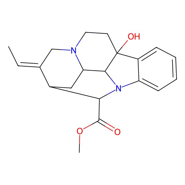 2D Structure of methyl (8R,13E,14S,16S,17R,18S)-13-ethylidene-8-hydroxy-1,11-diazapentacyclo[12.3.1.02,7.08,17.011,16]octadeca-2,4,6-triene-18-carboxylate