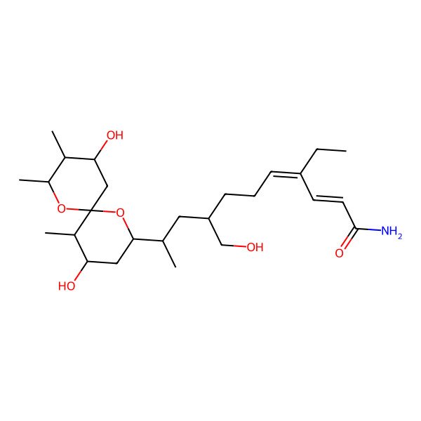 2D Structure of (2E,4E)-10-[(2R,4S,5S,6S,8R,9S,10R)-4,10-dihydroxy-5,8,9-trimethyl-1,7-dioxaspiro[5.5]undecan-2-yl]-4-ethyl-8-(hydroxymethyl)undeca-2,4-dienamide