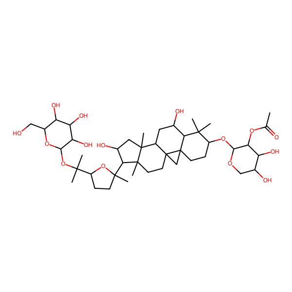 2D Structure of [2-[[9,14-Dihydroxy-7,7,12,16-tetramethyl-15-[2-methyl-5-[2-[3,4,5-trihydroxy-6-(hydroxymethyl)oxan-2-yl]oxypropan-2-yl]oxolan-2-yl]-6-pentacyclo[9.7.0.01,3.03,8.012,16]octadecanyl]oxy]-4,5-dihydroxyoxan-3-yl] acetate
