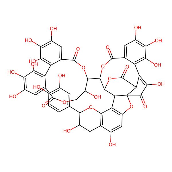 2D Structure of 17H-18,7a,10-(Epoxyethanylylidene)-2H-pyrano(2',3':4,5)benzofuro(3,2-e)(2)benzoxacycloundecin-8,15,20-trione, 2-(3,4-dihydroxyphenyl)-3,4,18,18a-tetrahydro-3,5,9,11,12,13-hexahydroxy-17-(5,8,9,11-tetrahydro-1,2,3,8,13,14,15-hexahydroxy-5,11-dioxo-7H-dibenzo(g,i)(1,5)dioxacycloundecin-7-yl)-