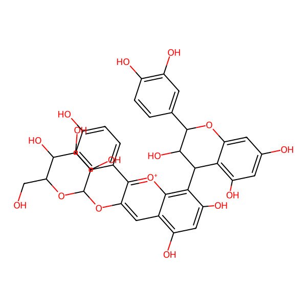 2D Structure of Catechin(4alpha->8)pelargonidin 3-O-beta-glucopyranoside 2D Structure of Catechin(4alpha->8)pelargonidin 3-O-beta-glucopyranoside