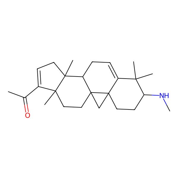 2D Structure of 1-[7,7,12,16-Tetramethyl-6-(methylamino)-15-pentacyclo[9.7.0.01,3.03,8.012,16]octadeca-8,14-dienyl]ethanone