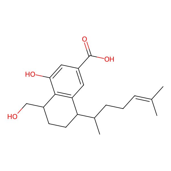 2D Structure of (5R,8S)-4-hydroxy-5-(hydroxymethyl)-8-[(2S)-6-methylhept-5-en-2-yl]-5,6,7,8-tetrahydronaphthalene-2-carboxylic acid