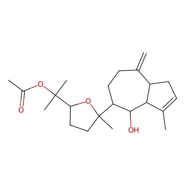 2D Structure of 2-[(2R,5S)-5-[(3aS,4S,5R,8aR)-4-hydroxy-3-methyl-8-methylidene-3a,4,5,6,7,8a-hexahydro-1H-azulen-5-yl]-5-methyloxolan-2-yl]propan-2-yl acetate