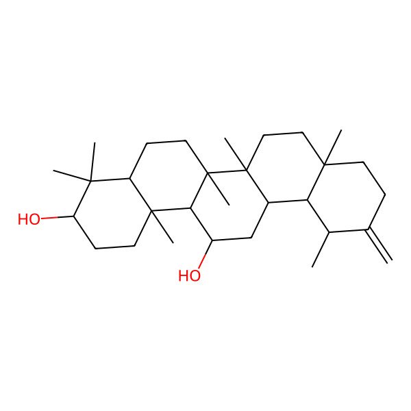2D Structure of (3S,4aR,6aR,6aR,6bR,8aR,12S,12aR,14S,14aR,14bS)-4,4,6a,6b,8a,12,14b-heptamethyl-11-methylidene-1,2,3,4a,5,6,6a,7,8,9,10,12,12a,13,14,14a-hexadecahydropicene-3,14-diol 2D Structure of (3S,4aR,6aR,6aR,6bR,8aR,12S,12aR,14S,14aR,14bS)-4,4,6a,6b,8a,12,14b-heptamethyl-11-methylidene-1,2,3,4a,5,6,6a,7,8,9,10,12,12a,13,14,14a-hexadecahydropicene-3,14-diol