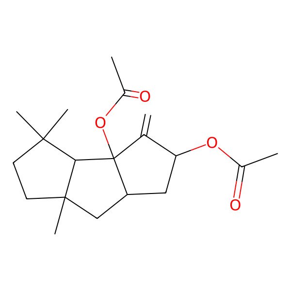 2D Structure of [(3aS,3bR,5S,6aR,7aS)-3b-acetyloxy-3,3,7a-trimethyl-4-methylidene-2,3a,5,6,6a,7-hexahydro-1H-cyclopenta[a]pentalen-5-yl] acetate