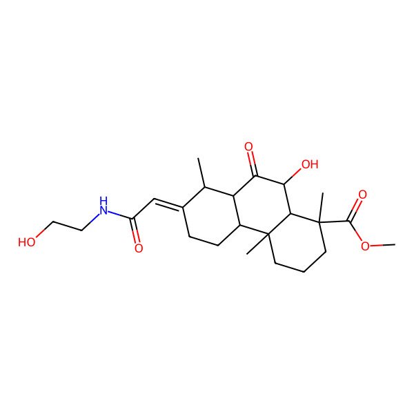 2D Structure of methyl (1S,4aR,4bS,7E,8R,8aS,10R,10aR)-10-hydroxy-7-[2-(2-hydroxyethylamino)-2-oxoethylidene]-1,4a,8-trimethyl-9-oxo-2,3,4,4b,5,6,8,8a,10,10a-decahydrophenanthrene-1-carboxylate