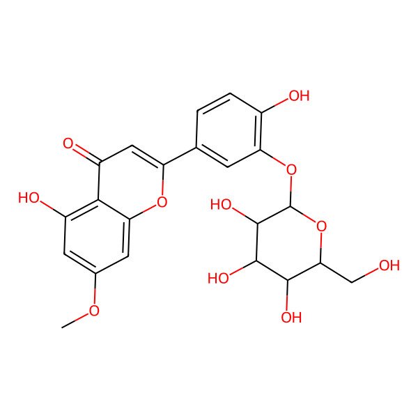 2D Structure of 5-hydroxy-2-[4-hydroxy-3-[(2S,3S,5R)-3,4,5-trihydroxy-6-(hydroxymethyl)oxan-2-yl]oxyphenyl]-7-methoxychromen-4-one