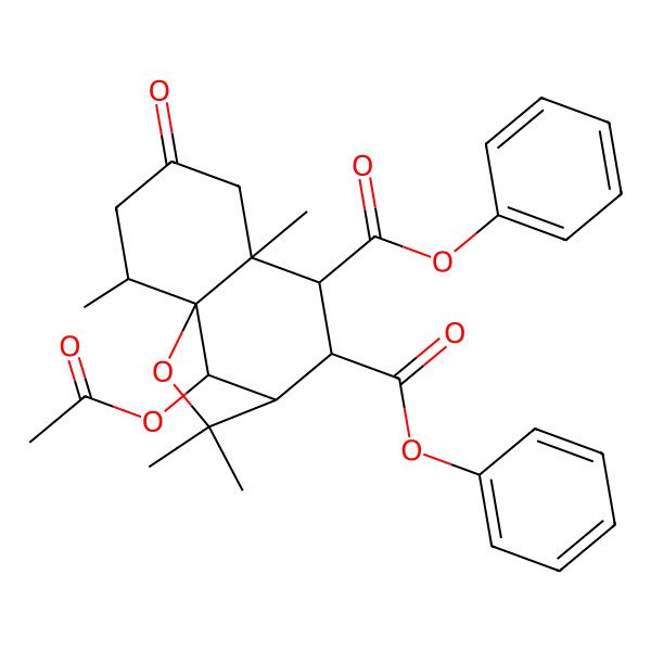 2D Structure of diphenyl (1S,2R,6S,7R,8R,9R,12R)-12-acetyloxy-2,6,10,10-tetramethyl-4-oxo-11-oxatricyclo[7.2.1.01,6]dodecane-7,8-dicarboxylate