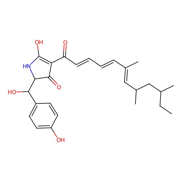 2D Structure of 5-hydroxy-2-[hydroxy-(4-hydroxyphenyl)methyl]-4-[(2E,4E,6E,8R,10R)-6,8,10-trimethyldodeca-2,4,6-trienoyl]-1,2-dihydropyrrol-3-one