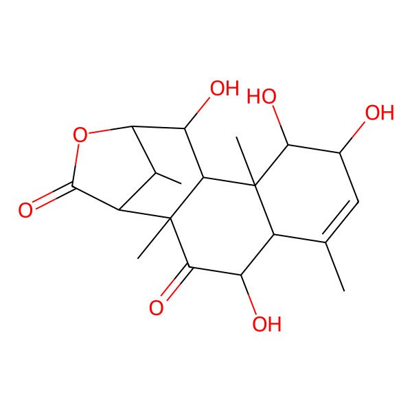 2D Structure of 4,8,9,12-Tetrahydroxy-2,6,10,16-tetramethyl-14-oxatetracyclo[11.2.1.02,11.05,10]hexadec-6-ene-3,15-dione