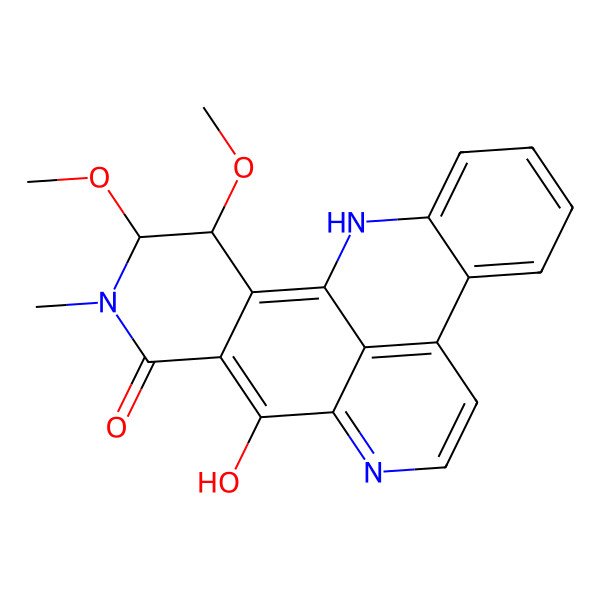 2D Structure of (3R,4R)-8-hydroxy-3,4-dimethoxy-5-methyl-5,10,20-triazapentacyclo[11.7.1.02,7.09,21.014,19]henicosa-1,7,9,11,13(21),14,16,18-octaen-6-one