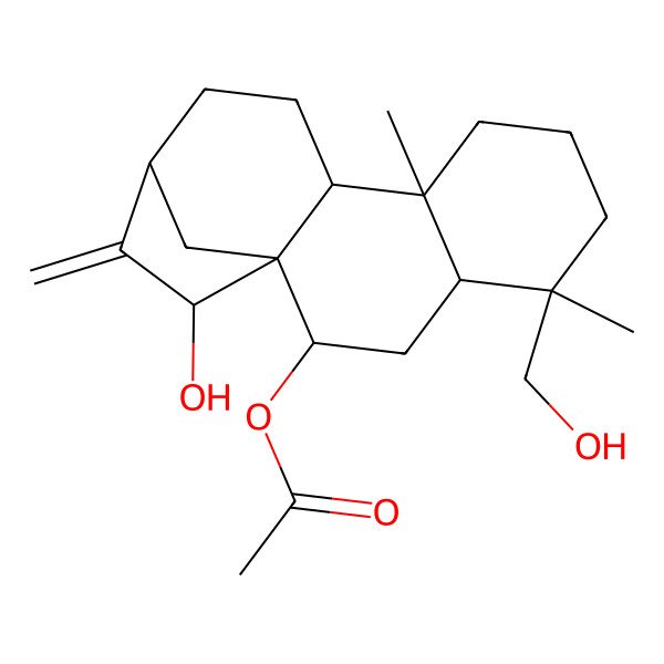 2D Structure of [(1R,2R,4R,5R,9S,10R,13S,15R)-15-hydroxy-5-(hydroxymethyl)-5,9-dimethyl-14-methylidene-2-tetracyclo[11.2.1.01,10.04,9]hexadecanyl] acetate