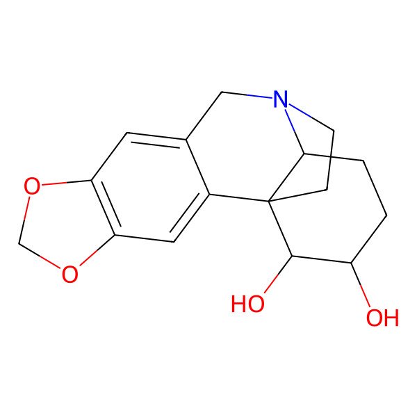 2D Structure of (1S,13S,16R,17S)-5,7-dioxa-12-azapentacyclo[10.5.2.01,13.02,10.04,8]nonadeca-2,4(8),9-triene-16,17-diol