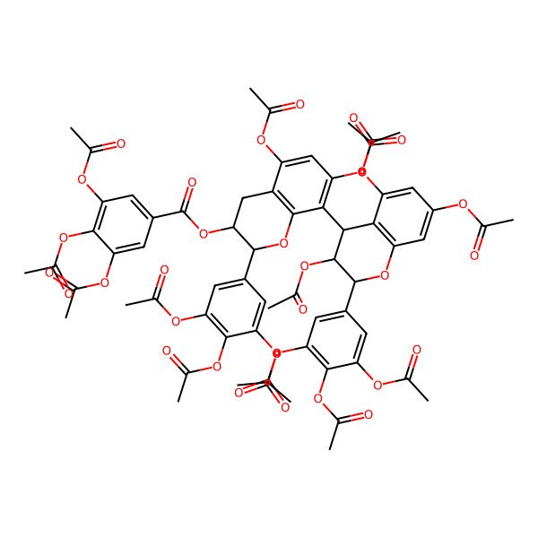 2D Structure of [5,7-diacetyloxy-2-(3,4,5-triacetyloxyphenyl)-8-[3,5,7-triacetyloxy-2-(3,4,5-triacetyloxyphenyl)-3,4-dihydro-2H-chromen-4-yl]-3,4-dihydro-2H-chromen-3-yl] 3,4,5-triacetyloxybenzoate