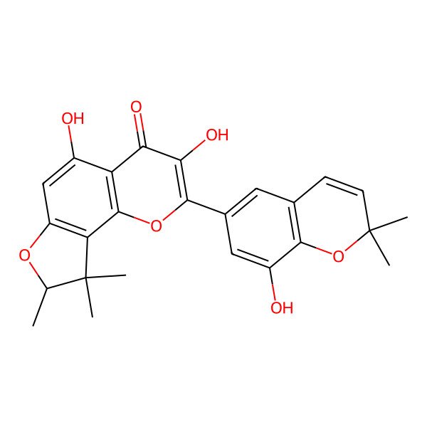 2D Structure of (8S)-3,5-dihydroxy-2-(8-hydroxy-2,2-dimethylchromen-6-yl)-8,9,9-trimethyl-8H-furo[2,3-h]chromen-4-one