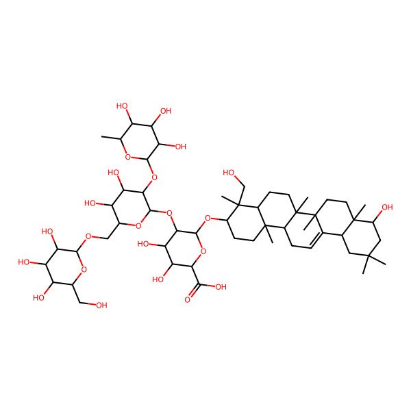 2D Structure of 5-[4,5-Dihydroxy-6-[[3,4,5-trihydroxy-6-(hydroxymethyl)oxan-2-yl]oxymethyl]-3-(3,4,5-trihydroxy-6-methyloxan-2-yl)oxyoxan-2-yl]oxy-3,4-dihydroxy-6-[[9-hydroxy-4-(hydroxymethyl)-4,6a,6b,8a,11,11,14b-heptamethyl-1,2,3,4a,5,6,7,8,9,10,12,12a,14,14a-tetradecahydropicen-3-yl]oxy]oxane-2-carboxylic acid