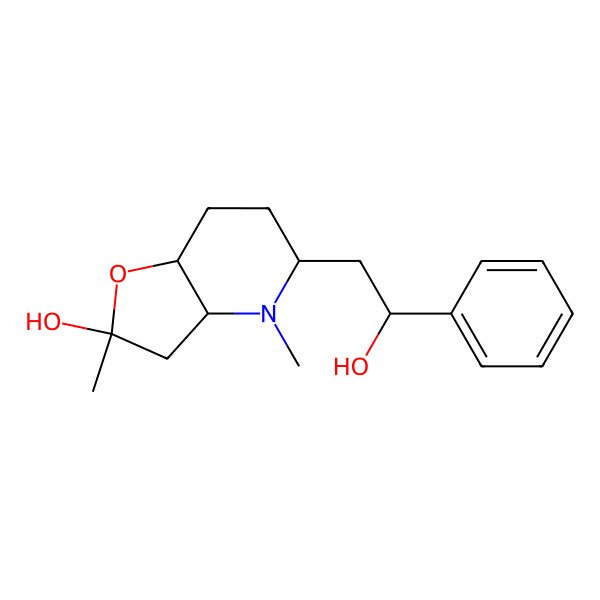 2D Structure of (2S,3aS,5S,7aS)-5-[(2S)-2-hydroxy-2-phenylethyl]-2,4-dimethyl-3,3a,5,6,7,7a-hexahydrofuro[3,2-b]pyridin-2-ol