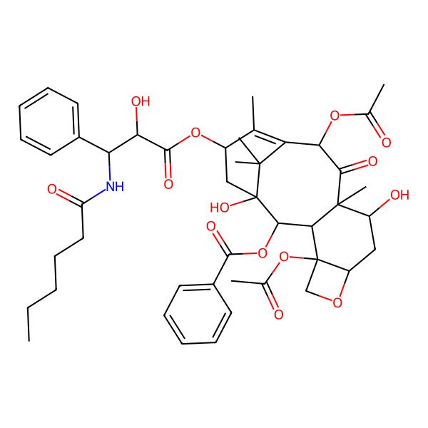 2D Structure of [(1S,7R,9S,10S,12R)-4,12-diacetyloxy-15-[3-(hexanoylamino)-2-hydroxy-3-phenylpropanoyl]oxy-1,9-dihydroxy-10,14,17,17-tetramethyl-11-oxo-6-oxatetracyclo[11.3.1.03,10.04,7]heptadec-13-en-2-yl] benzoate