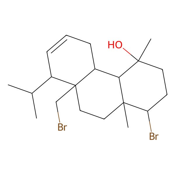 2D Structure of 1-bromo-8a-(bromomethyl)-4,10a-dimethyl-8-propan-2-yl-2,3,4a,4b,5,8,9,10-octahydro-1H-phenanthren-4-ol