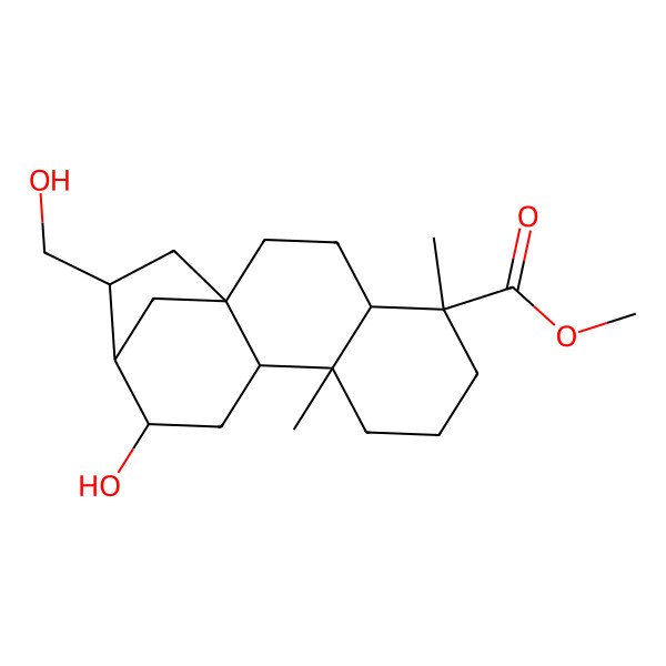 2D Structure of methyl (1R,4S,5R,9S,10R,12R,13R,14R)-12-hydroxy-14-(hydroxymethyl)-5,9-dimethyltetracyclo[11.2.1.01,10.04,9]hexadecane-5-carboxylate