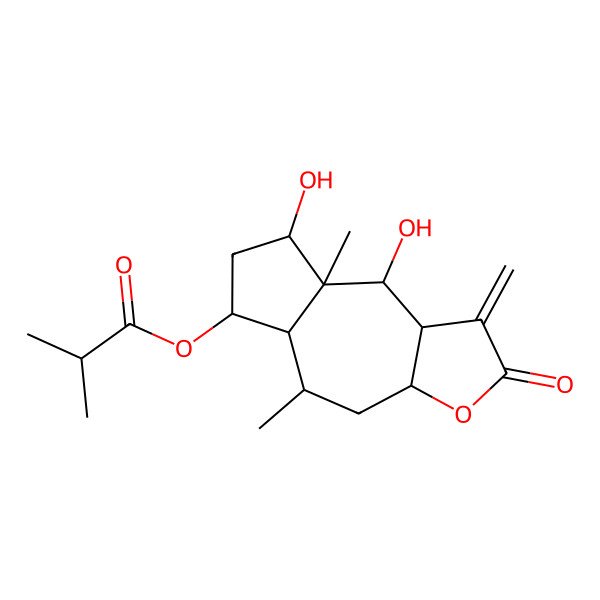 2D Structure of [(3aR,5R,5aS,6S,8R,8aS,9S,9aS)-8,9-dihydroxy-5,8a-dimethyl-1-methylidene-2-oxo-4,5,5a,6,7,8,9,9a-octahydro-3aH-azuleno[6,5-b]furan-6-yl] 2-methylpropanoate