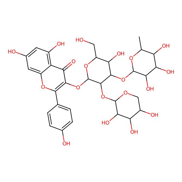 2D Structure of 5,7-dihydroxy-3-[(2R,3R,4S,5R,6R)-5-hydroxy-6-(hydroxymethyl)-4-[(2S,3R,4R,5R,6S)-3,4,5-trihydroxy-6-methyloxan-2-yl]oxy-3-[(2S,3R,4S,5R)-3,4,5-trihydroxyoxan-2-yl]oxyoxan-2-yl]oxy-2-(4-hydroxyphenyl)chromen-4-one