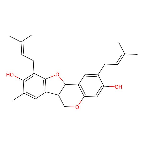 2D Structure of (6aS,11aS)-8-methyl-2,10-bis(3-methylbut-2-enyl)-6a,11a-dihydro-6H-[1]benzofuro[3,2-c]chromene-3,9-diol