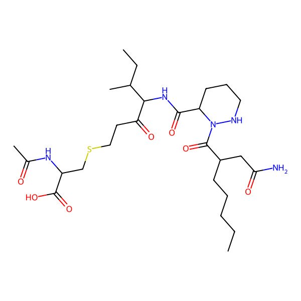 2D Structure of (2S)-2-acetamido-3-[(4S,5S)-4-[[(3S)-2-[(2R)-2-(2-amino-2-oxoethyl)heptanoyl]diazinane-3-carbonyl]amino]-5-methyl-3-oxoheptyl]sulfanylpropanoic acid