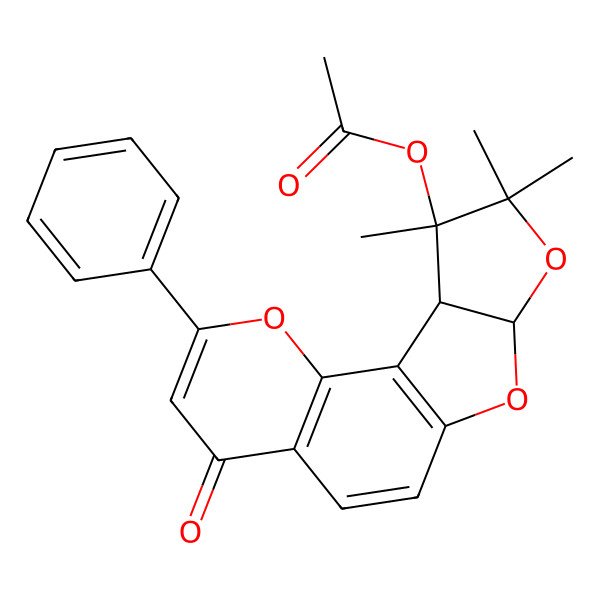 2D Structure of [(12R,15S,16S)-14,14,15-trimethyl-6-oxo-4-phenyl-3,11,13-trioxatetracyclo[8.6.0.02,7.012,16]hexadeca-1(10),2(7),4,8-tetraen-15-yl] acetate