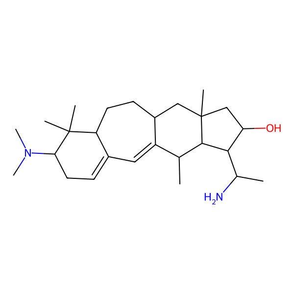 2D Structure of 16-(1-Aminoethyl)-6-(dimethylamino)-7,7,13,18-tetramethyltetracyclo[9.7.0.03,8.013,17]octadeca-1,3-dien-15-ol
