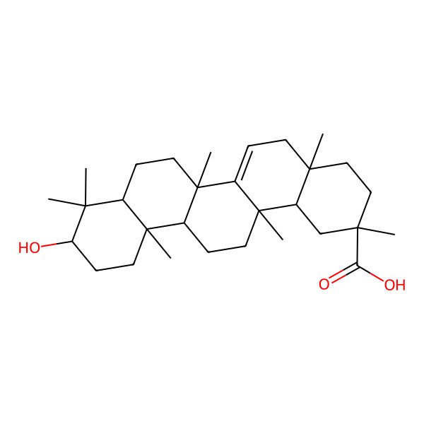 2D Structure of (2R,4aR,6aR,6bR,8aR,10R,12aR,14aS,14bR)-10-hydroxy-2,4a,6b,9,9,12a,14a-heptamethyl-1,3,4,5,6a,7,8,8a,10,11,12,13,14,14b-tetradecahydropicene-2-carboxylic acid