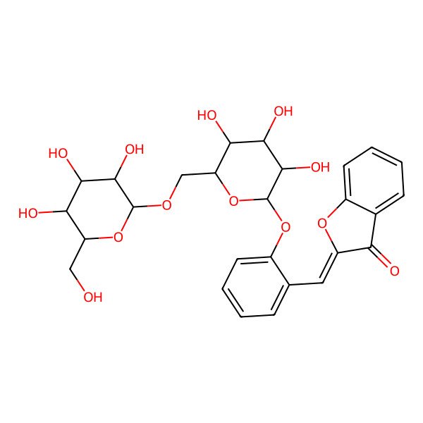 2D Structure of (2Z)-2-[[2-[(2S,3R,4S,5S,6R)-3,4,5-trihydroxy-6-[[(2R,3S,4S,5S,6R)-3,4,5-trihydroxy-6-(hydroxymethyl)oxan-2-yl]oxymethyl]oxan-2-yl]oxyphenyl]methylidene]-1-benzofuran-3-one