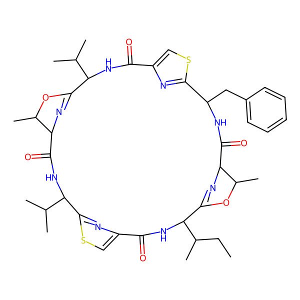 2D Structure of (4S,7R,8S,11R,18S,21R,22S,25R)-11-benzyl-4-[(2S)-butan-2-yl]-7,21-dimethyl-18,25-di(propan-2-yl)-6,20-dioxa-13,27-dithia-3,10,17,24,29,30,31,32-octazapentacyclo[24.2.1.15,8.112,15.119,22]dotriaconta-1(28),5(32),12(31),14,19(30),26(29)-hexaene-2,9,16,23-tetrone