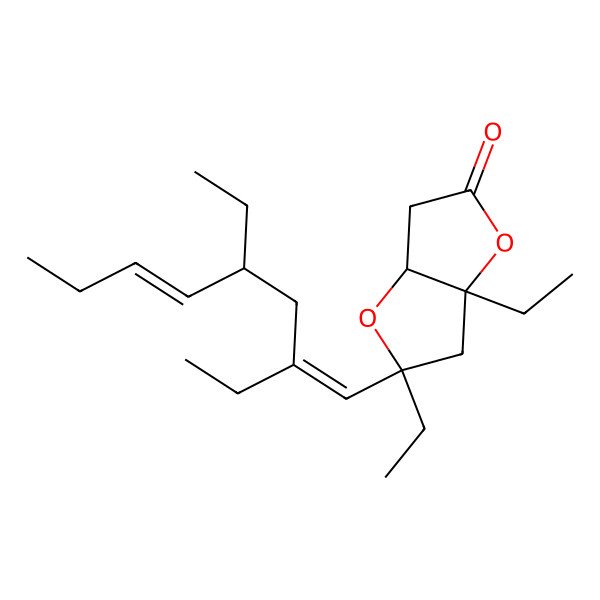 2D Structure of (3aS,5R,6aS)-5-[(1E,4R,5E)-2,4-diethylocta-1,5-dienyl]-5,6a-diethyl-3a,6-dihydro-3H-furo[3,2-b]furan-2-one