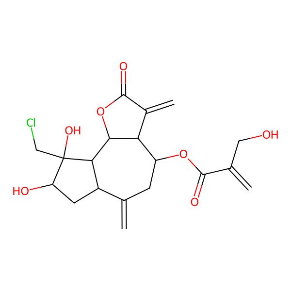 2D Structure of [9-(Chloromethyl)-8,9-dihydroxy-3,6-dimethylidene-2-oxo-3a,4,5,6a,7,8,9a,9b-octahydroazuleno[4,5-b]furan-4-yl] 2-(hydroxymethyl)prop-2-enoate