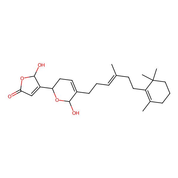 2D Structure of 2-hydroxy-3-[6-hydroxy-5-[4-methyl-6-(2,6,6-trimethylcyclohexen-1-yl)hex-3-enyl]-3,6-dihydro-2H-pyran-2-yl]-2H-furan-5-one