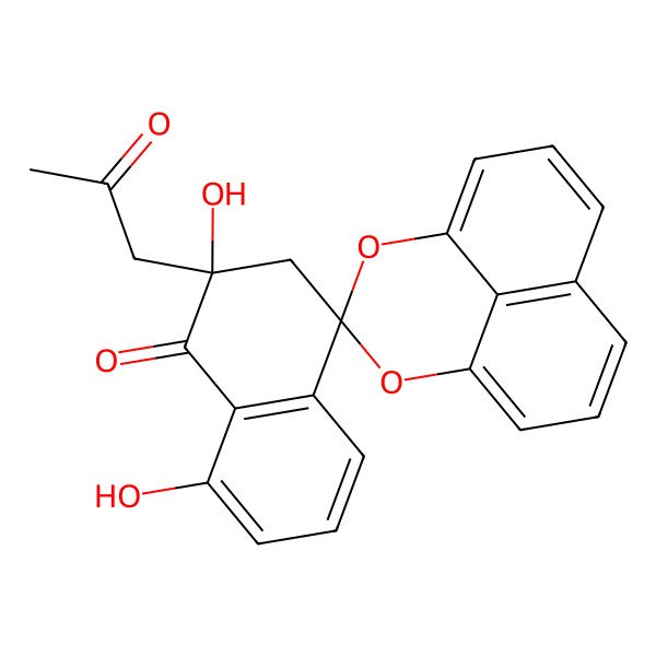 2D Structure of 2',8'-dihydroxy-2'-(2-oxopropyl)spiro[2,4-dioxatricyclo[7.3.1.05,13]trideca-1(12),5,7,9(13),10-pentaene-3,4'-3H-naphthalene]-1'-one