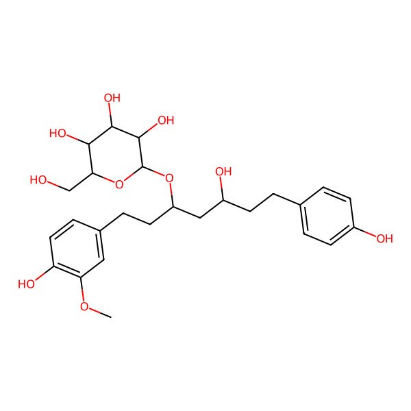 2D Structure of 2-[5-Hydroxy-1-(4-hydroxy-3-methoxyphenyl)-7-(4-hydroxyphenyl)heptan-3-yl]oxy-6-(hydroxymethyl)oxane-3,4,5-triol